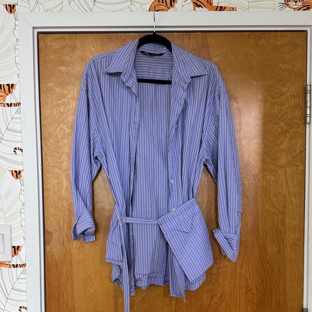 Zara Purple Striped Women's Button Down Shirt